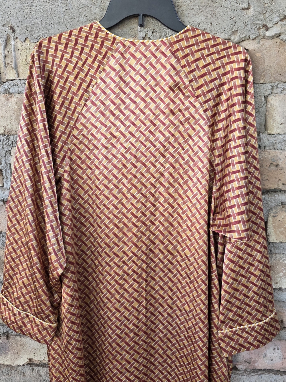 VTG Christian Dior Zip Front Maxi Robe Geometric Basketweave Print- Size Medium - Picture 9 of 11